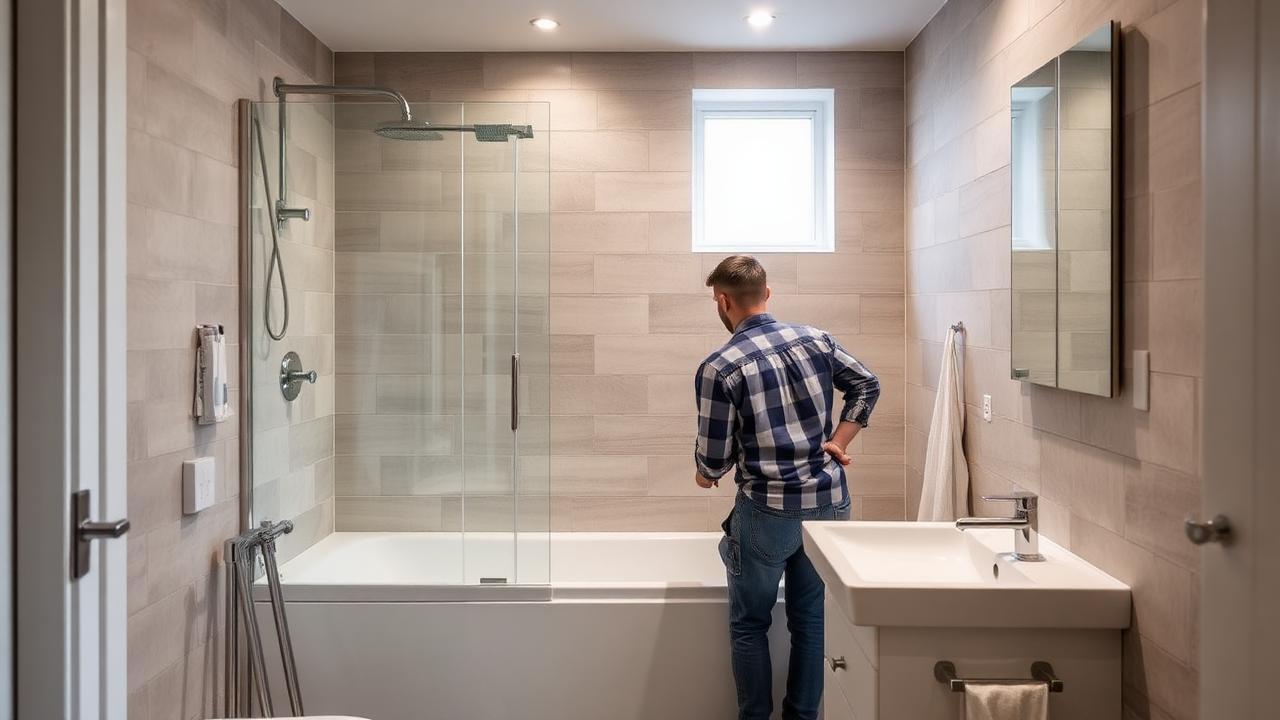 Professional bathroom fitter from DPS installing a fully tiled bathroom in Manchester