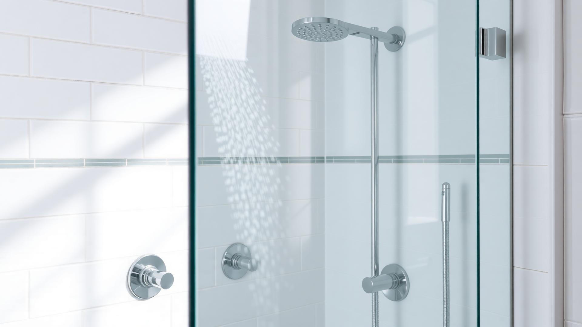 Walk-in glass shower enclosure with rainfall head professionally installed by DPS in Manchester