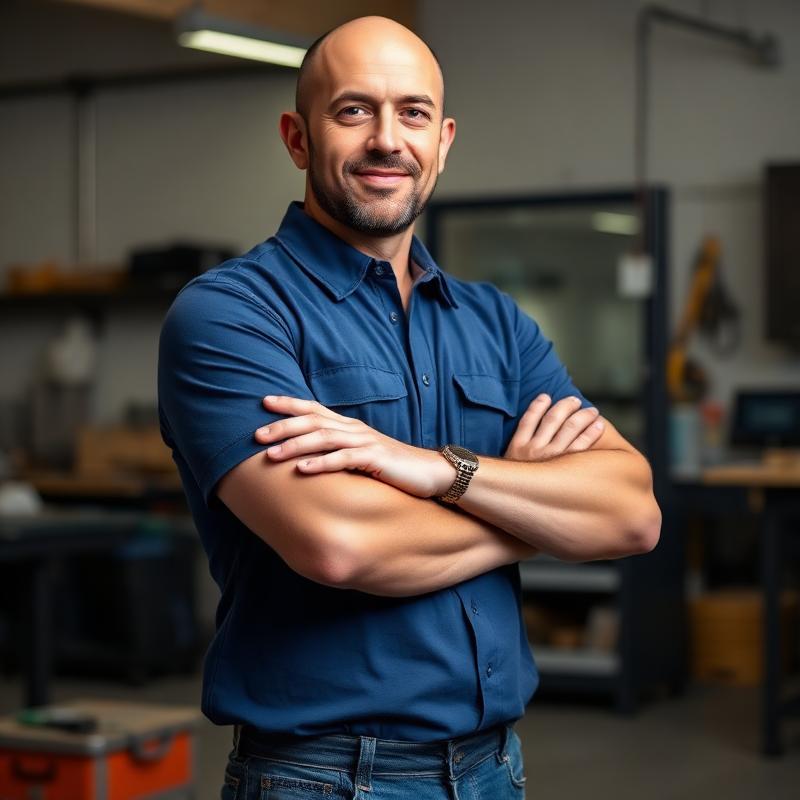 Daniel Dunn, owner of DPS Plumbing and Bathrooms, standing in front of a completed bathroom installation in Salford