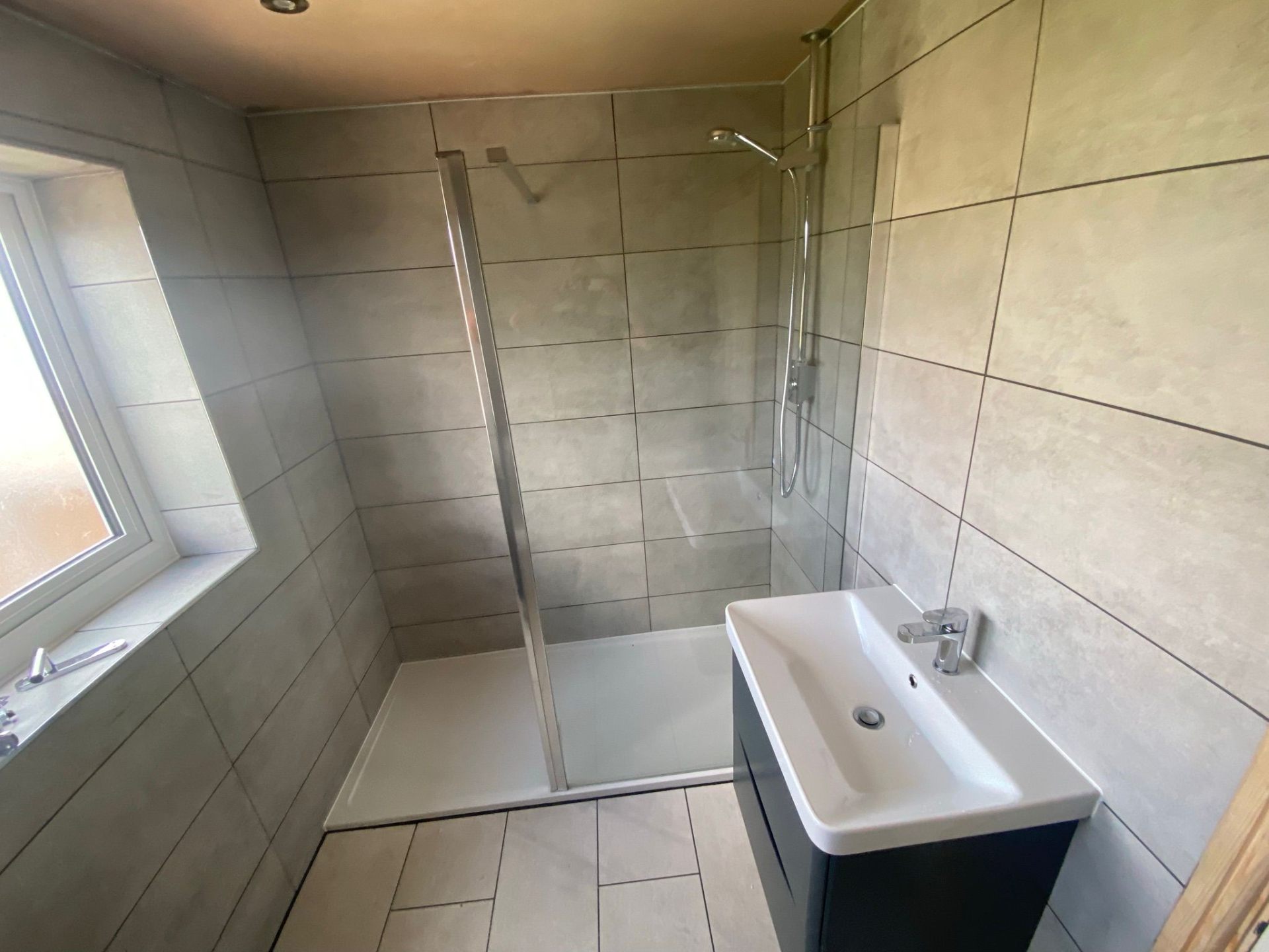 Walk-In Shower with Glass Screen & Vanity Unit by DPS Plumbing & Bathrooms in Prestwich, Bury